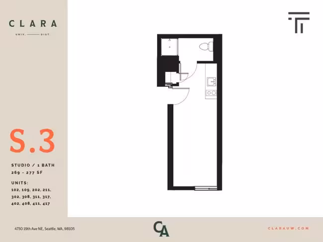 Studio - 160 sqft 311 floor plan
